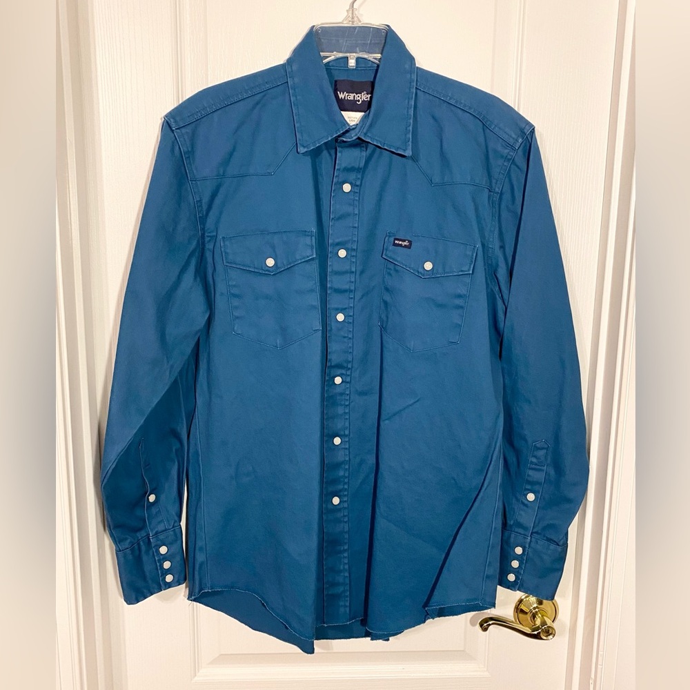 Wrangler Pearl Snap Western Heavyweight Cotton Shirt Blue Men’s Large